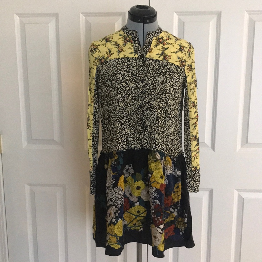 Sandro Floral Mini Dress - Yellow and Black